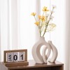 Itopfox Set of 2 Off White Ceramic Vases Modern Hollow Design 8 in and 7 in Tall Matte Texture for Living Room Bedroom Table Decor - 2 of 4