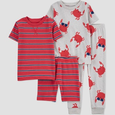 Image of Carter's Just One You® Toddler Boys' 4pc Crabs Striped Pajama Set - Red/Blue 3T