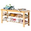 Karl Home 3-Tier Brown Bamboo 35.43in. W Shoe Rack Shoe Storage Bench - 3 of 4