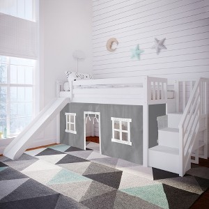 Max & Lily Twin Low Loft with Stairs and Slide with Curtains - 1 of 4