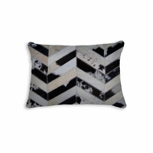 HomeRoots 12" X 20" Black Brown and Off White Chevron Cowhide Throw Pillow - 1 of 4