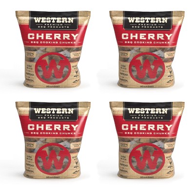 Western BBQ Smoking Barbecue Pellet Wood Grill Cooking Chip Chunks, Cherry (4-Pack)