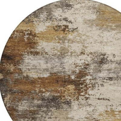 HomeRoots 8' Brown And Beige Round Abstract Washable Indoor Outdoor Area Rug
