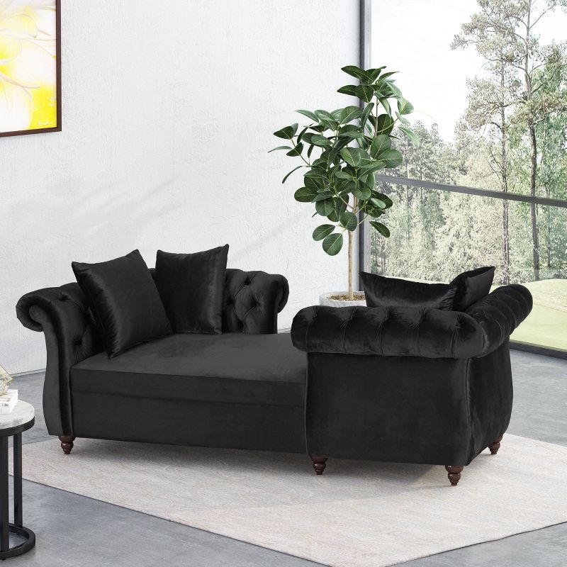 Houck Modern Glam Tufted Velvet Tete-A-Tete Chaise Lounge with Accent Pillows - Christopher Knight Home, 3 of 11