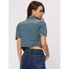 Allegra K Women's Casual Point Collar Button Down Puff Sleeve Crop Denim Jackets - 4 of 4