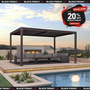 Purple Leaf Louvered Pergola with Retractable Roof, Adjustable Aluminum Hardtop Gazebo for Patio - 1 of 4