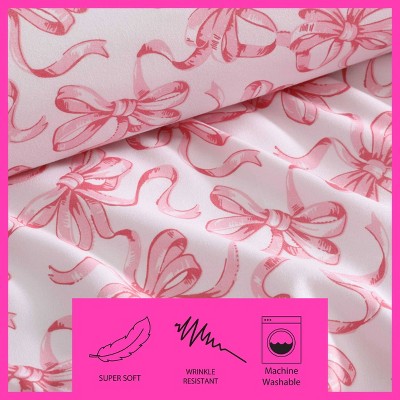 King Pink Polyester Ballet Bows Duvet Cover Set