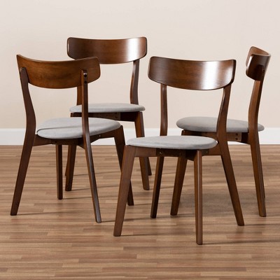 Set of 4 Light Grey Upholstered Walnut Wood Dining Chairs