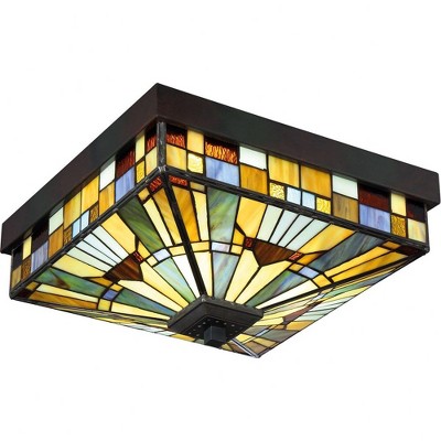 Valiant Bronze 14" Flush Mount Tiffany Glass Ceiling Light