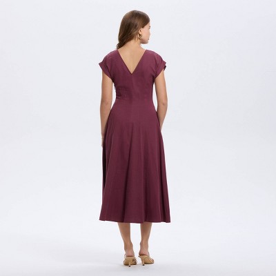 Women&rsquo;s Short Sleeve V-Neck Midi A-Line Dress – A New Day