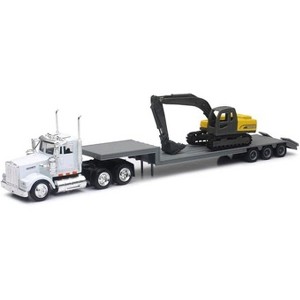 New Ray 1:43 Kenworth W900 W/ Vehicle Transporter Lowboy W/ 1:158 Excavator - 1 of 2
