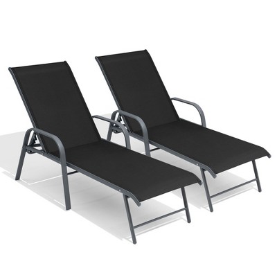 Crestlive Products Outdoor Lounger Aluminum Adjustable Chaise Lounge Chairs with Arms (Set of 2)