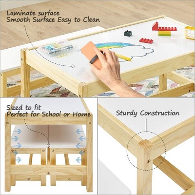Natural Wood and White Kids Activity Table with Benches