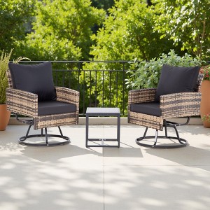 3-Piece Outdoor Patio Rattan Conversation Swivel Chairs Set with 2 Swivel Chair and Coffee Table - 1 of 4
