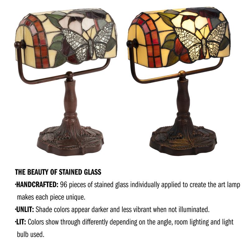 Hasting Home Tiffany-Style Stained Glass Butterfly Bankers Lamp, 3 of 8