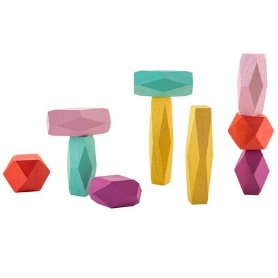 HearthSong 10-Piece Wooden Pastel Stacking Stones Play Set for Toddlers