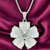 Slickblue White Cat's Eye & CZ Floral Pendant Necklace – Rhodium Plated, 16" Snake Chain, Women's Jewelry - 2 of 3