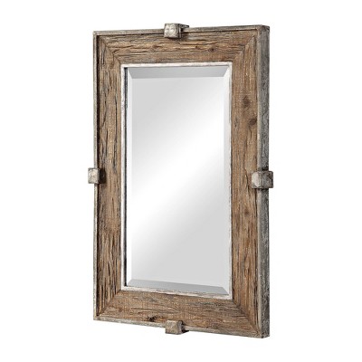 Rustic Medium Wood and Silver Rectangular Wall Mirror