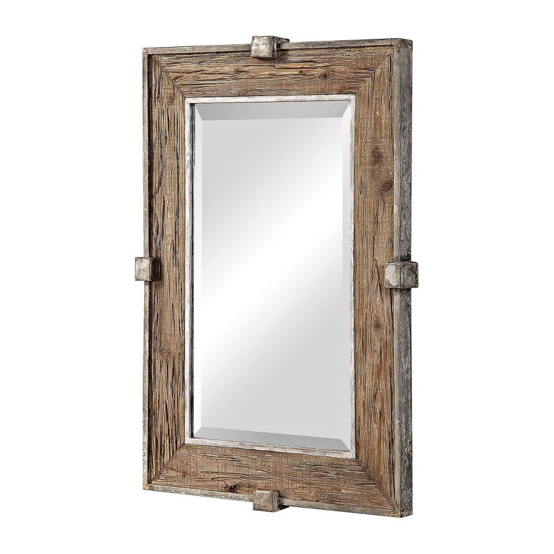 Uttermost Rectangular Vanity Accent Wall Mirror Rustic Beveled Natural Weathered Wood Silver Iron Frame 25 1/4" Wide for Bathroom, 3 of 4