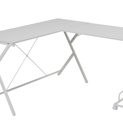 Modern L-Shaped White Wood Computer Desk with USB & Filing Cabinet