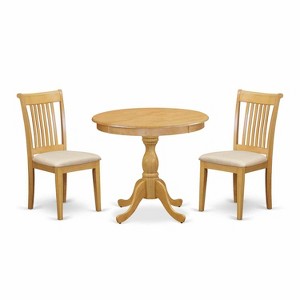 3-Piece Natural Oak Finish Solid Wood Top - Dining Room Set - Seats 4 - 1 of 4