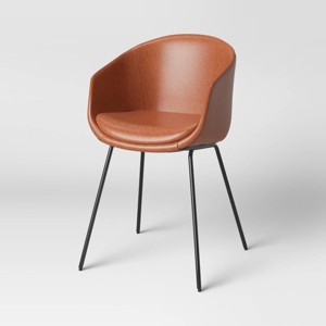 Mossman Faux Leather Tub Dining Chair Brown - Threshold™: Modern Upholstered, Curved Back, Flared Legs - 1 of 4
