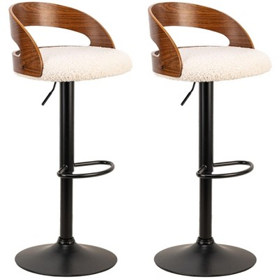 Nordlys Set of 2 Wood and Bouclé Bar Stools Modern Design Style Upholstery Dining Room