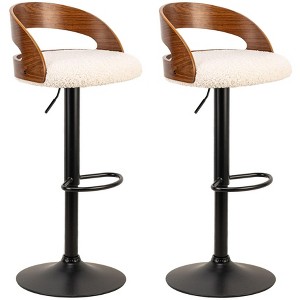 Nordlys Set of 2 Wood and Bouclé Bar Stools Modern Design Style Upholstery Dining Room - 1 of 4