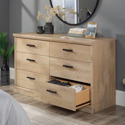 Prime Oak Double Dresser with Black Hardware and Deep Drawers