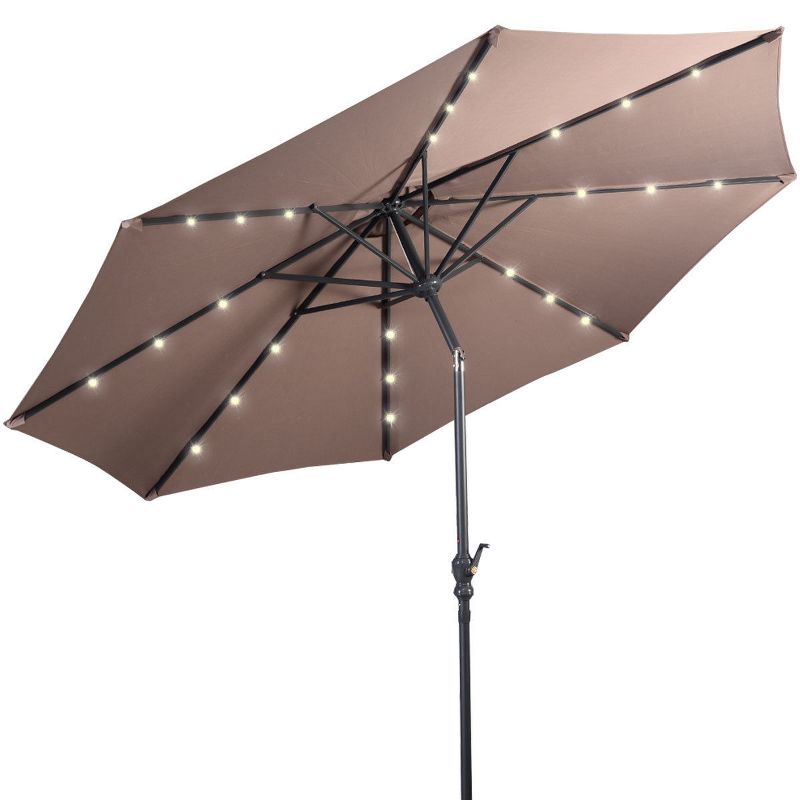 Costway 10ft Patio Solar Umbrella LED Patio Market Steel Tilt w/ Crank Outdoor (Tan), 2 of 11