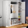 Famapy White Wood Hall Tree h With Shoe Bench  Shelves and 3-Double Hooks - 3 of 4