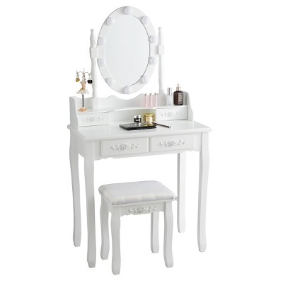 Tangkula Make-Up Vanity Table Dresser Set w/LED Light, Black Brown White