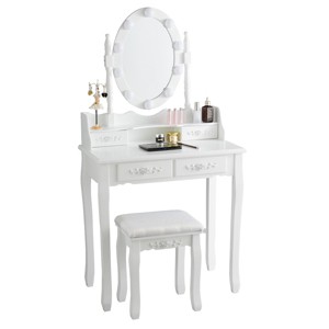 Tangkula Make-Up Vanity Table Dresser Set w/LED Light, Black Brown White - 1 of 4