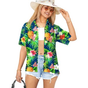 LA LEELA Hawaiian Shirts Womens Floral Summer Beach Party Tropical Blouses Short Sleeve Vacation Tops Dress Shirts Coverup for Women - 1 of 4