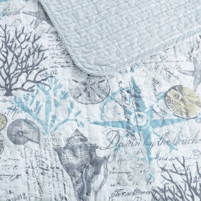 Coastal Breeze Gray King Cotton Quilt Set with Reversible Design