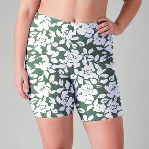 Calypsa Women's Plus Size Chlorine Resistant High Waisted Mid-Thigh Swim Shorts - 1 of 3