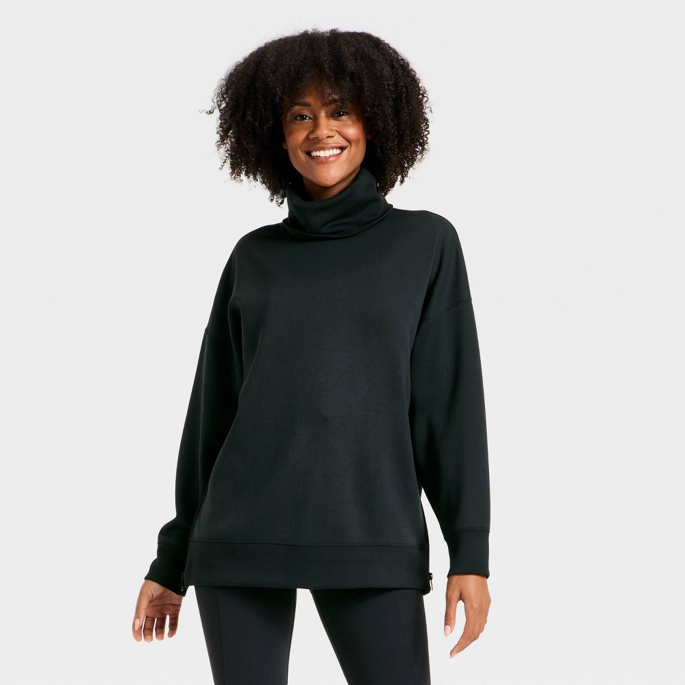 Women's Airy Sleek Funnel Neck Sweatshirt - All In Motion™ Black M