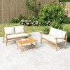 vidaXL Patio Bench with Cream White Cushion, Bamboo - 2 of 4