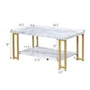 Modern Coffee Table Faux Marble Top Accent Cocktail Table w/Gold Metal Frame - 2 of 4