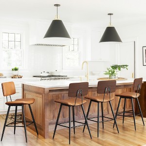 Arceso Bentwood Counter Height Bar Stool Set of 4, PU Leather Upholstered Barstools with Back, Bar Chairs 24.5 Inch - 1 of 4