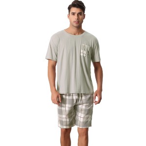 cheibear Men's Sleepwear Short Sleeve T-Shirt with Shorts Plaid Couple Pajama Sets - 1 of 4