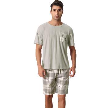 cheibear Men's Sleepwear Short Sleeve T-Shirt with Shorts Plaid Couple Pajama Sets