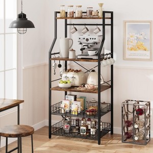 Kitchen Bakers Rack, Microwave Oven Stand with 2 Large Wire Basket, Industrial Coffee Bar Station, 5-Tier Kitchen Utility Storage Shelf with 8 Hooks - 1 of 4