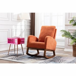 LOVMOR Rocking Chair w/Wood Legs and Side Pocket,Nursery Rocking Armchair w/High Back for Living Room Bedroom - 1 of 4