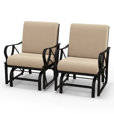 Tangkula 2 Pieces Patio Glider Chair Outdoor Metal Glider w/ Seat & Back Cushions Backyard Poolside