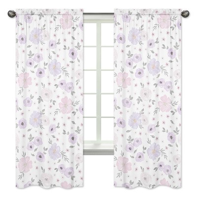 2pc Sweet Jojo Designs Watercolor Floral Window Panels Lavender/Gray