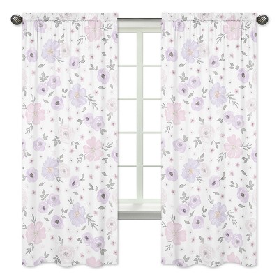2pc Sweet Jojo Designs Watercolor Floral Window Panels Lavender/Gray