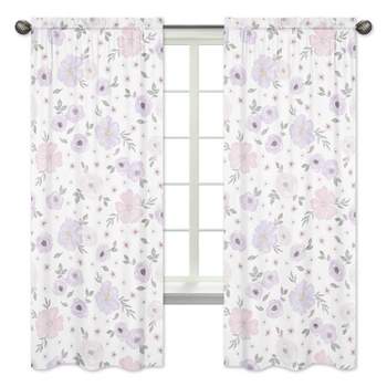 2pc Watercolor Floral Kids' Window Panel Curtains Lavender and Gray - Sweet Jojo Designs