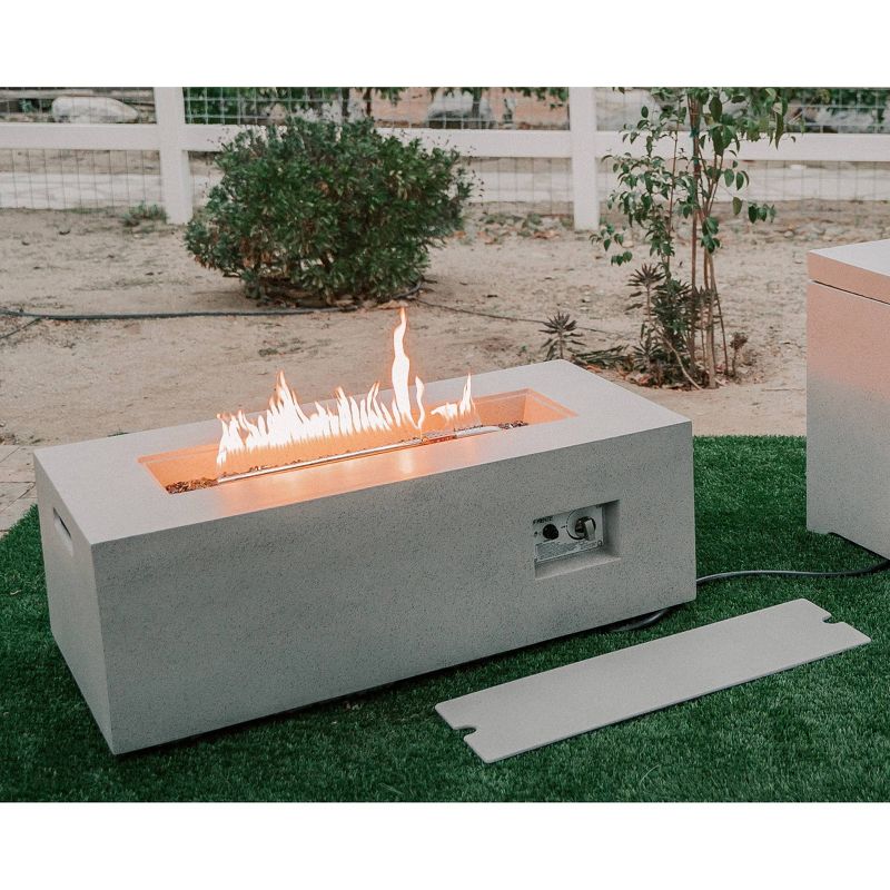 Kante 42&#34; Rectangular Concrete &#38; Metal Outdoor Propane Gas Modern Smokeless Fire Pit Table - Light Gray -  Rosemead Home &#38; Garden, Inc., 3 of 9