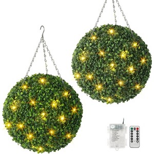 Whizmax 16”/20” Artificial Plant Topiary Drop Ball, With 8 Mode, 30/40 LED Lights, Light Plant Ball for Backyard, Wedding and Home Decor, 2 Pcs - 1 of 4